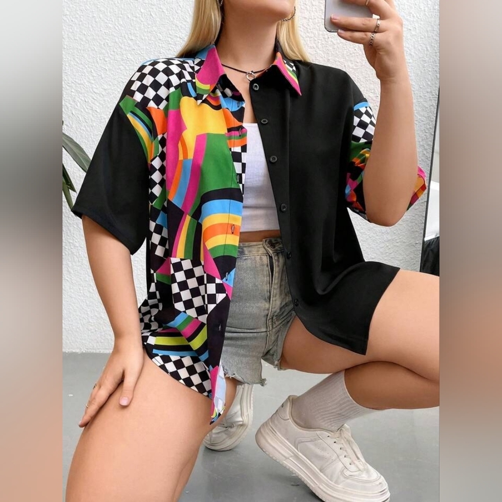 Colorful Geometric Print Top